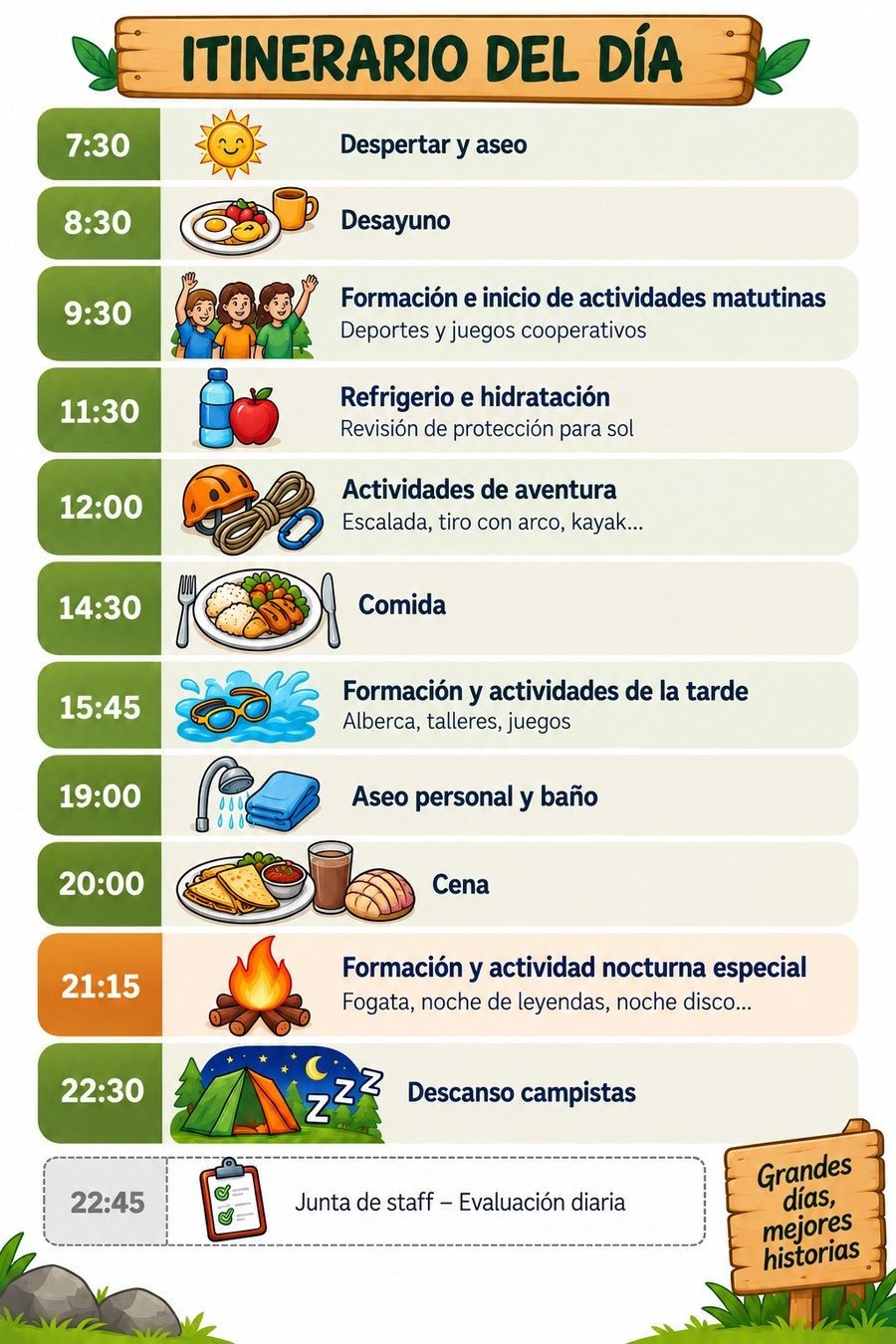 Itinerario del día en Ojo Ciego Camp